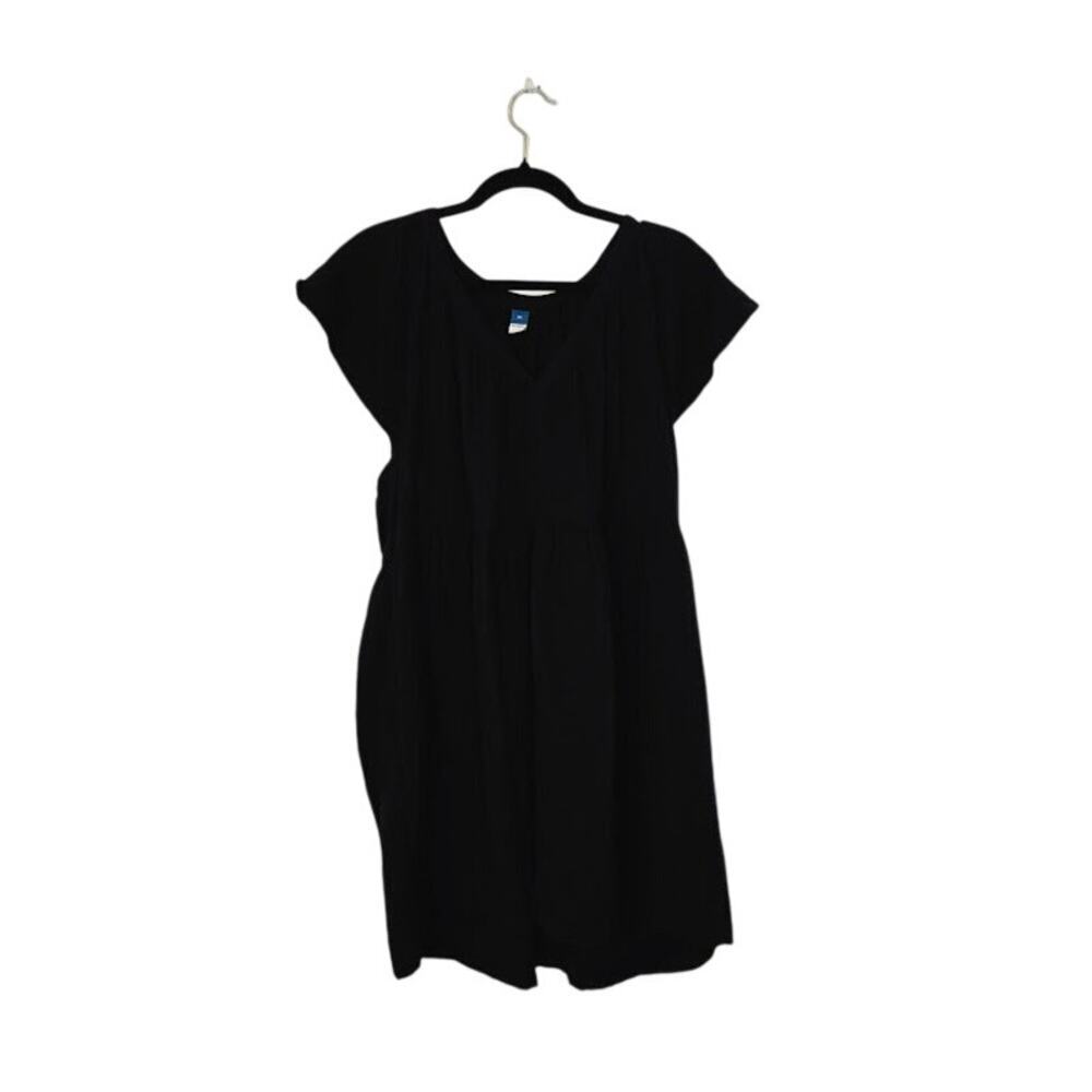 Old Navy Womens Gauze Mini Dress Size XL Black Pockets Lagenlook Bohemian